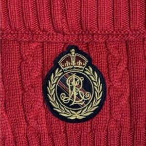 Vintage Ralph Lauren Red Knit scarf with patch Crest. Excellent condition